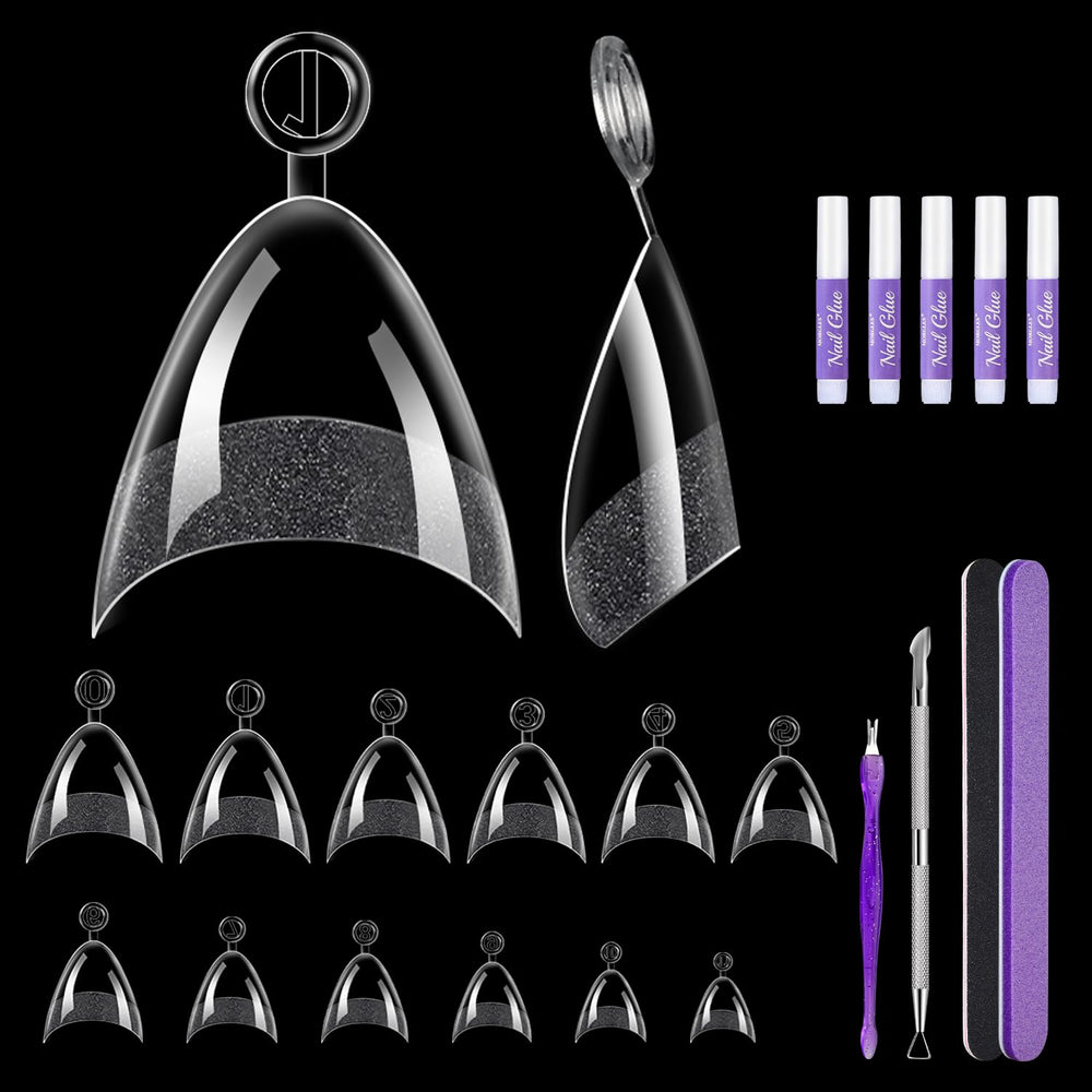 MORGLES short almond nail tips with handle for quick DIY size selection.