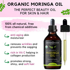 Moringa Oil ingredient panel highlights omega fatty acids