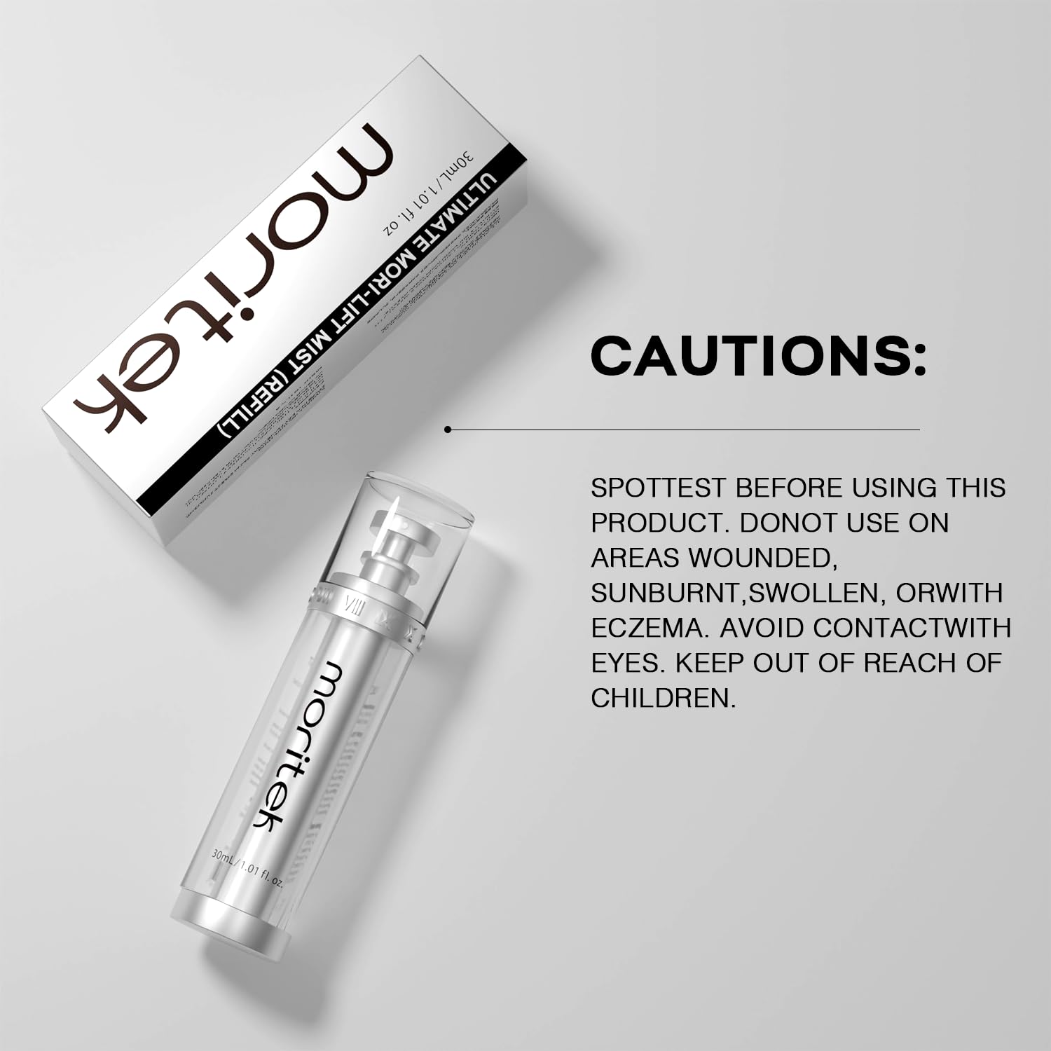 MORITEK Mori-Lift Mist on bare skin for a fast daytime refresh.