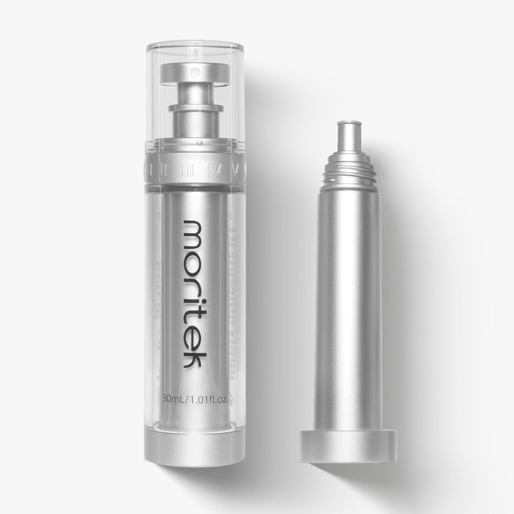 MORITEK Mori-Lift Mist bottle showing sleek design for quick hydration and lift.