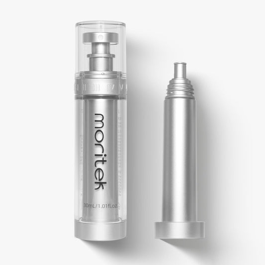MORITEK Mori-Lift Mist bottle showing sleek design for quick hydration and lift.