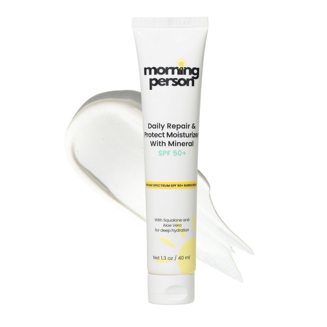 Morning Person daily repair SPF50 face bottle ready for application.