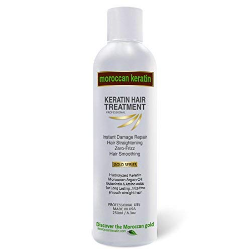 Moroccan Keratin Gold Series 8oz bottle for smooth, long-lasting straightening and shine