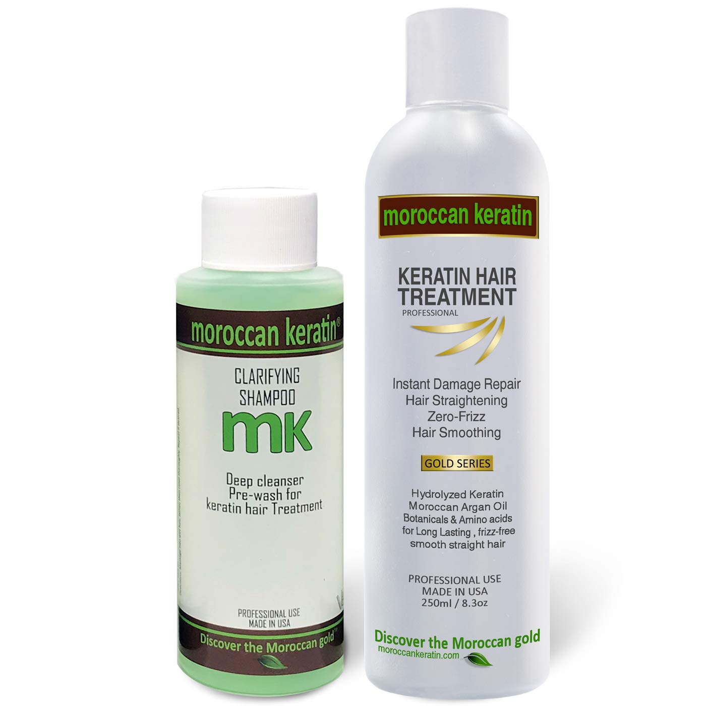 Moroccan Keratin Gold Series bottle showing argan oil for smoother, shinier hair