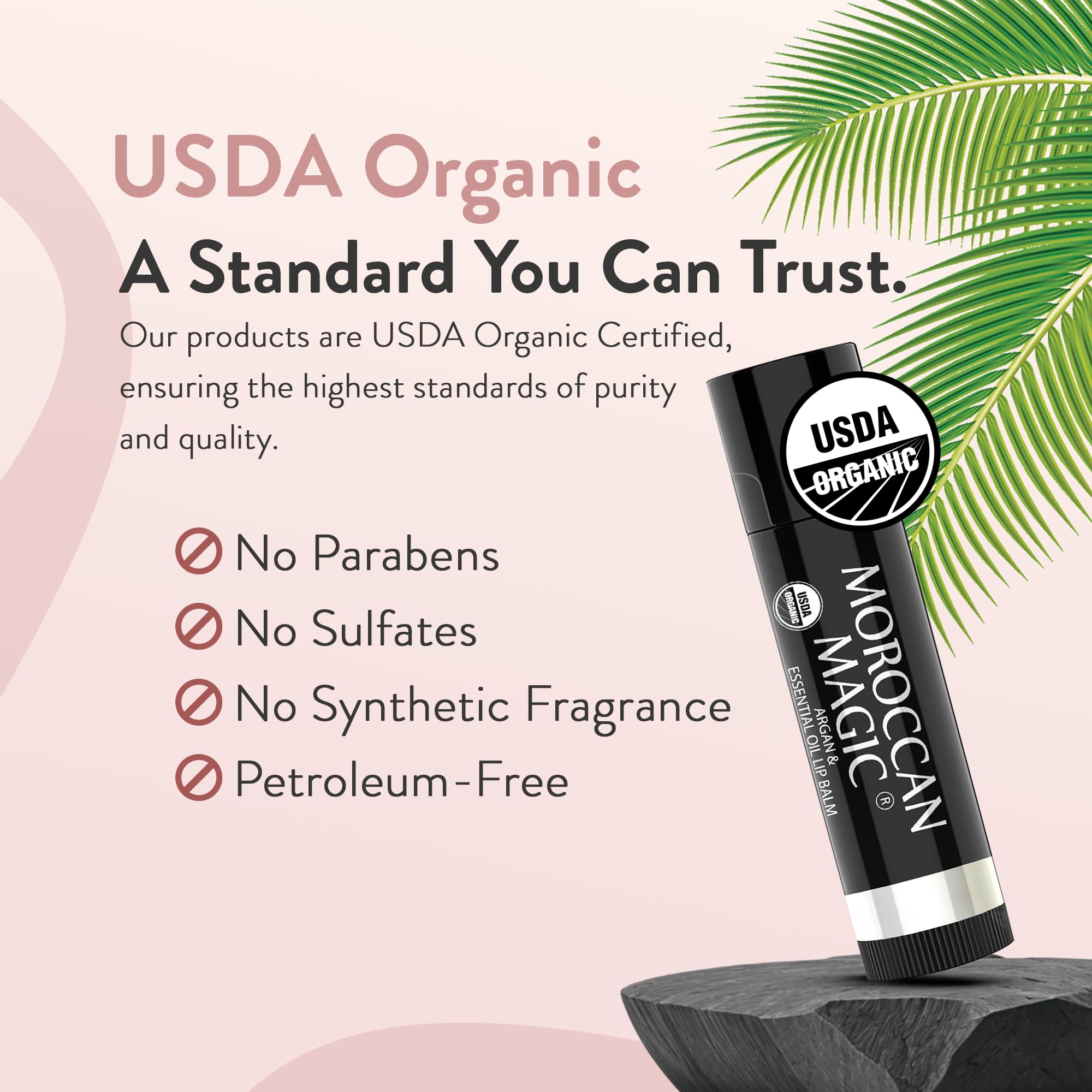 Close-up of organic ingredients like beeswax, argan oil, and rosemary extract.