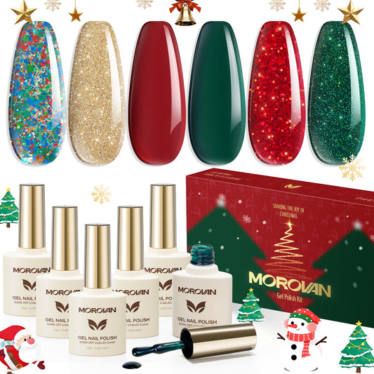 Morovan Christmas gel nail polish green swatch for festive nails.
