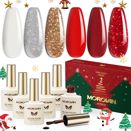 Morovan Christmas gel nail polish red shade for festive holiday nails and lasting shine