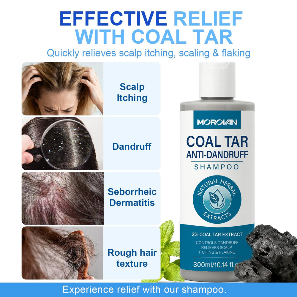 Morovan Coal Tar Shampoo rich foam demonstrates gentle scalp cleansing.