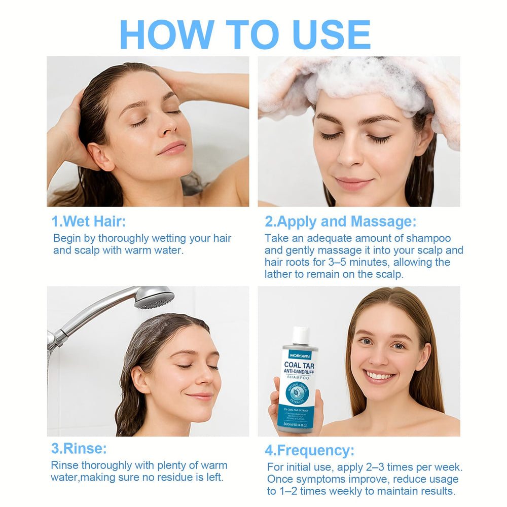 Morovan shampoo rinse image with water washing away buildup.