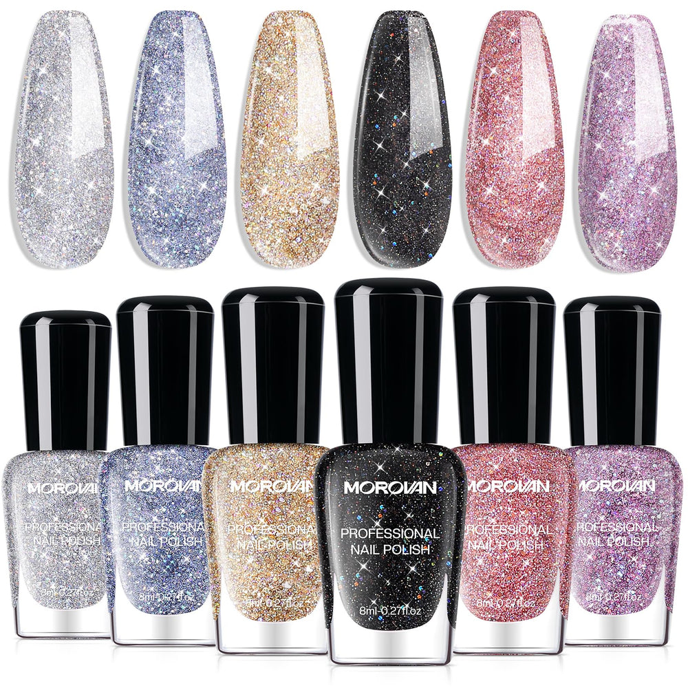 Morovan Glitter Nail Polish Set with six colors for vibrant, long-lasting shine