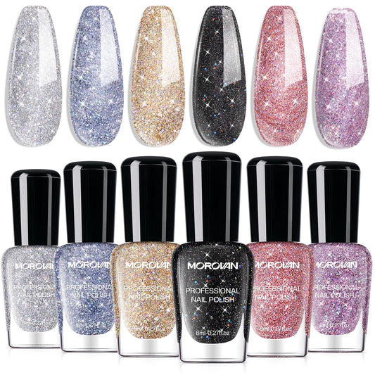Morovan Glitter Nail Polish Set with six colors for vibrant, long-lasting shine