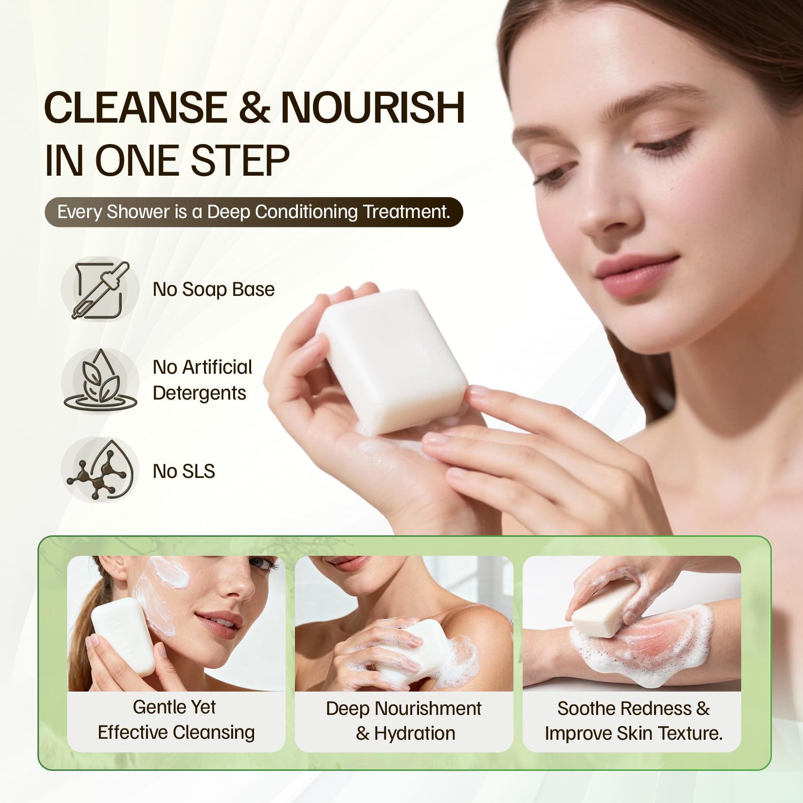 Close-up of Morovan Goat Milk Soap bar with creamy lather for gentle cleansing