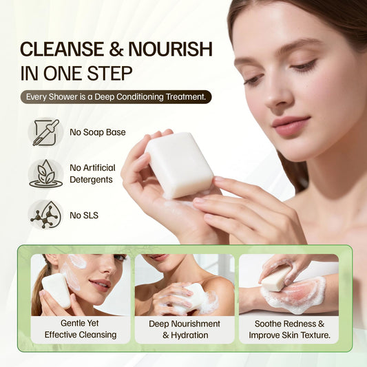Close-up of Morovan Goat Milk Soap bar with creamy lather for gentle cleansing