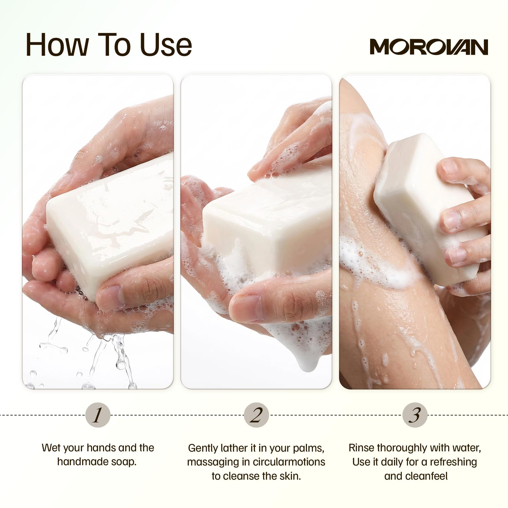 Morovan Goat Milk Soap on bathroom shelf supports sensitive-skin cleansing