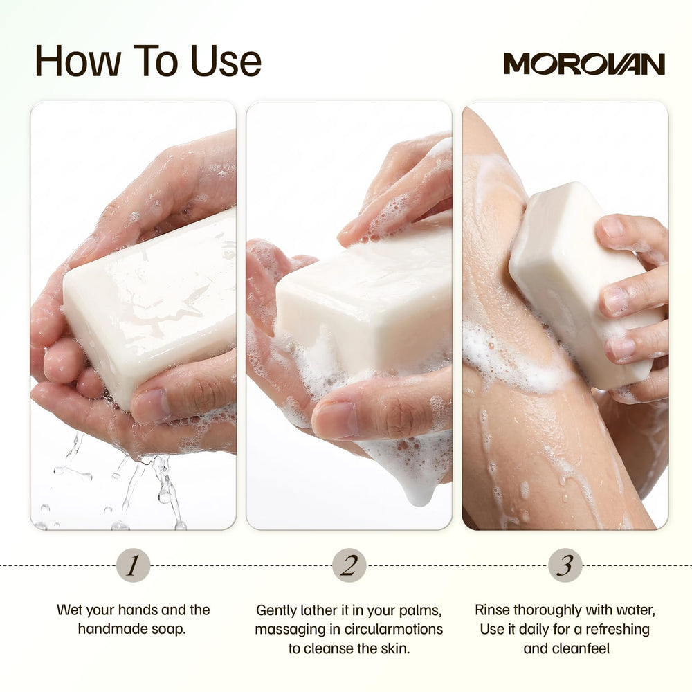 Morovan Goat Milk Soap on bathroom shelf supports sensitive-skin cleansing