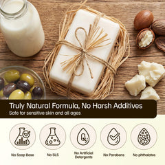 Morovan Goat Milk Soap three-bar pack beside towel for everyday use