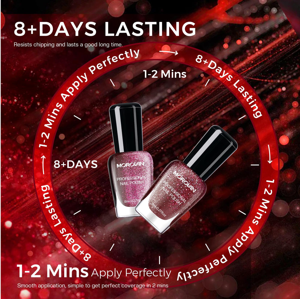 Morovan magenta glitter nail polish provides rich pink-lavender shine