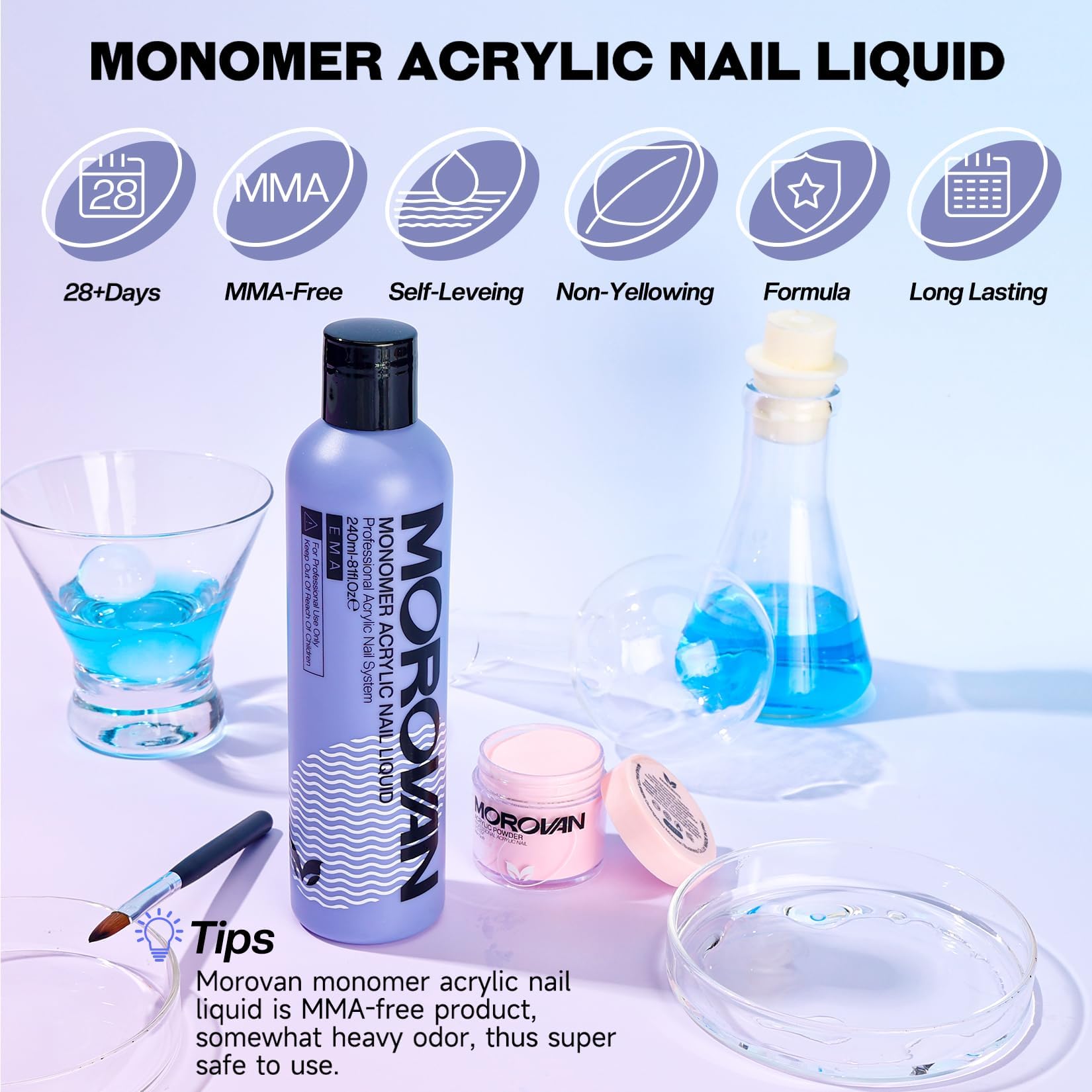 Morovan monomer liquid application swatch demonstrates even flow for reliable adhesion.
