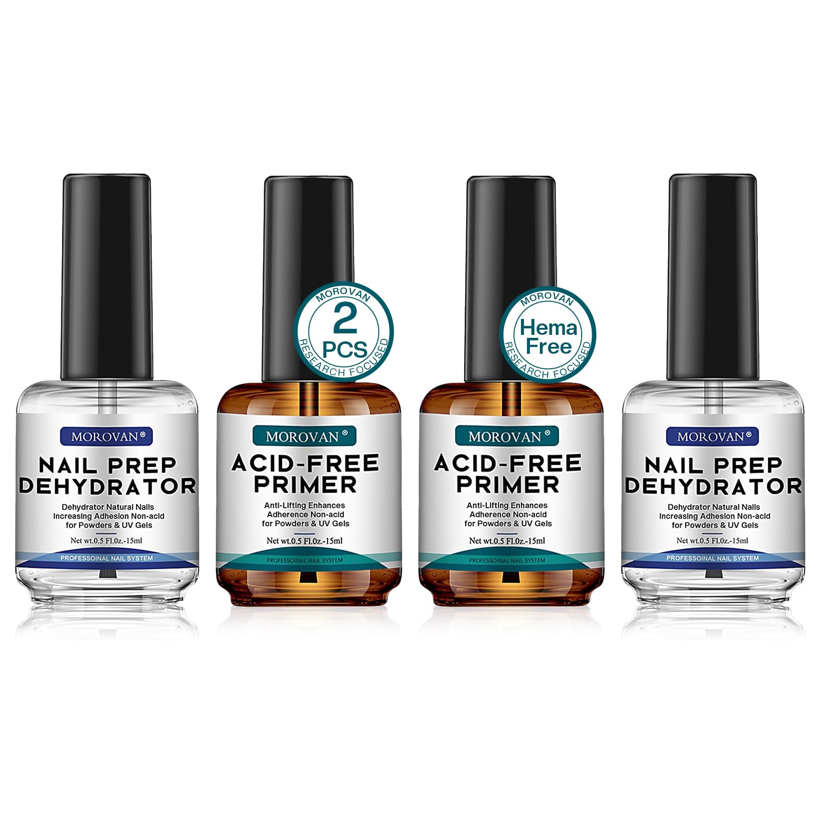 Morovan nail prep dehydrator bottle for strong adhesion and oil removal.