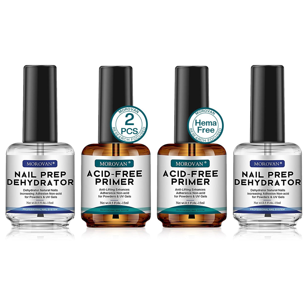 Morovan nail prep dehydrator bottle for strong adhesion and oil removal.