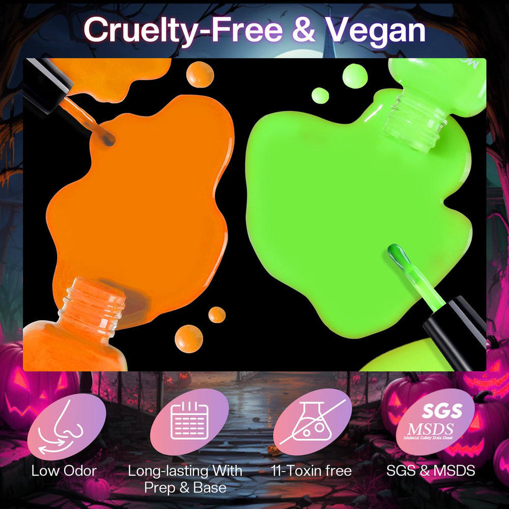 Morovan Neon Nail Polish Set vibrant holiday colors for Halloween and winter.