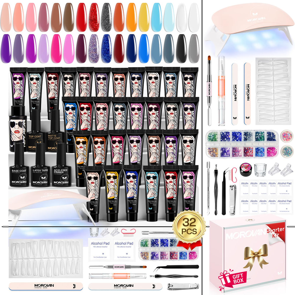 Morovan Poly Gel Nail Kit with 32-color palette for versatile at-home nails