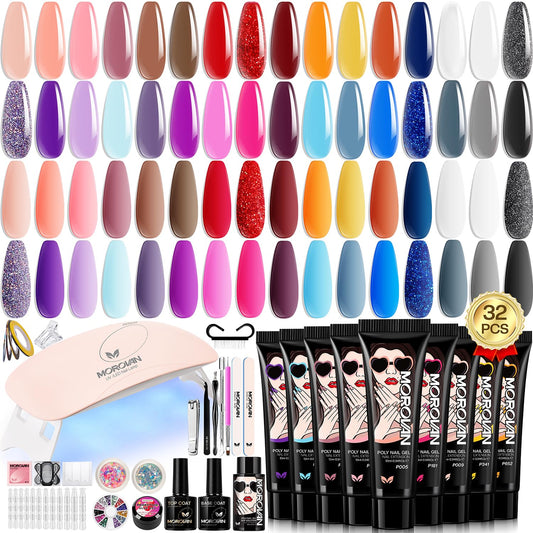 Morovan poly gel nail kit with 32 colors for versatile home nail art