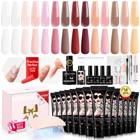 Morovan poly gel nail kit cover with organized case for easy home manicures.