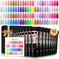 Morovan poly gel set with 48 colors for versatile nail designs.