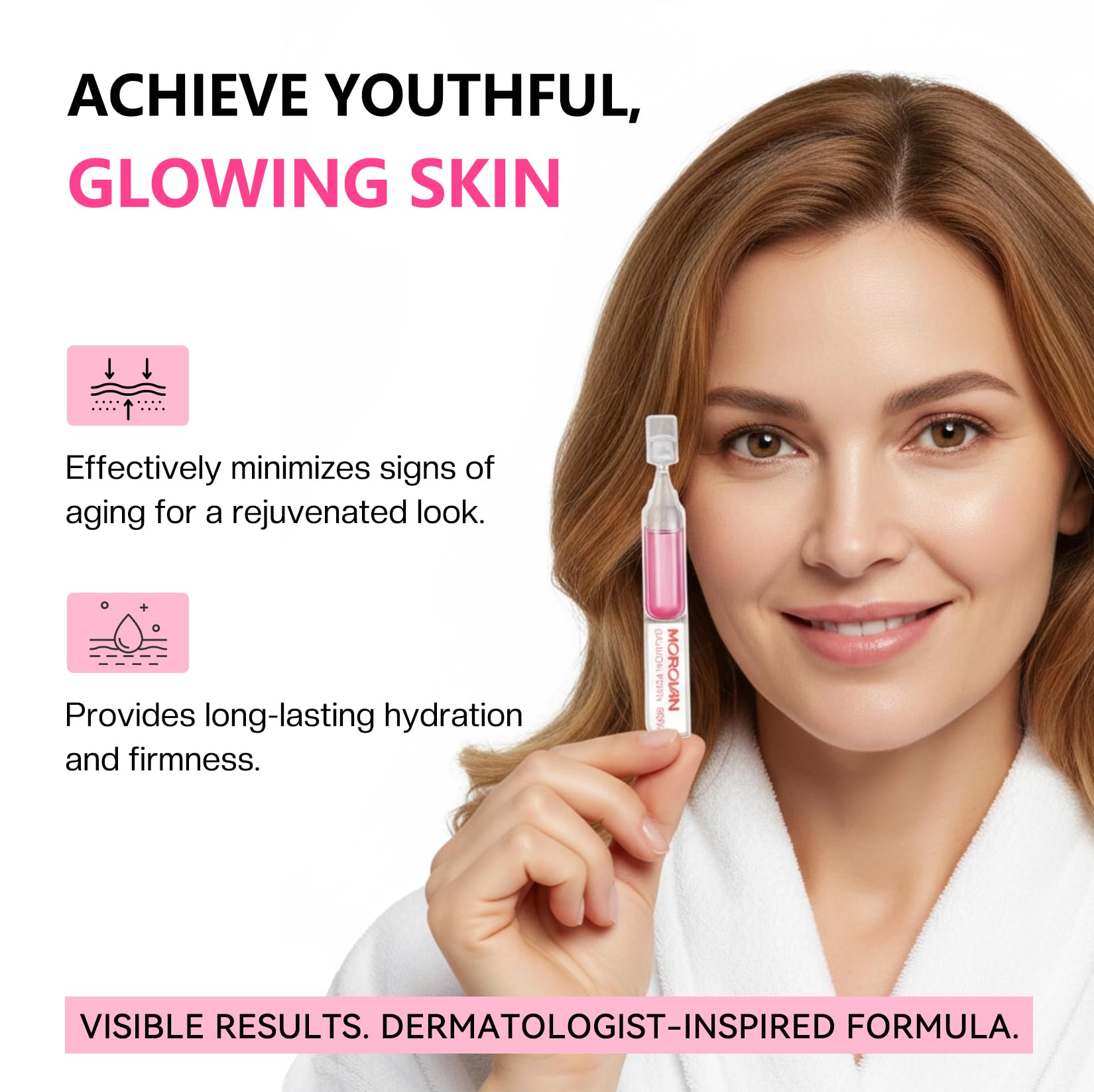 Morovan Salmon DNA serum on display with smooth skin preview