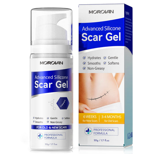 Morovan silicone scar removal gel bottle pour shows fast-absorbing formula for quick use