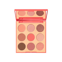 Morphe 9E Pretty In Peach palette swatches peach-toned shades for versatile day-to-night looks