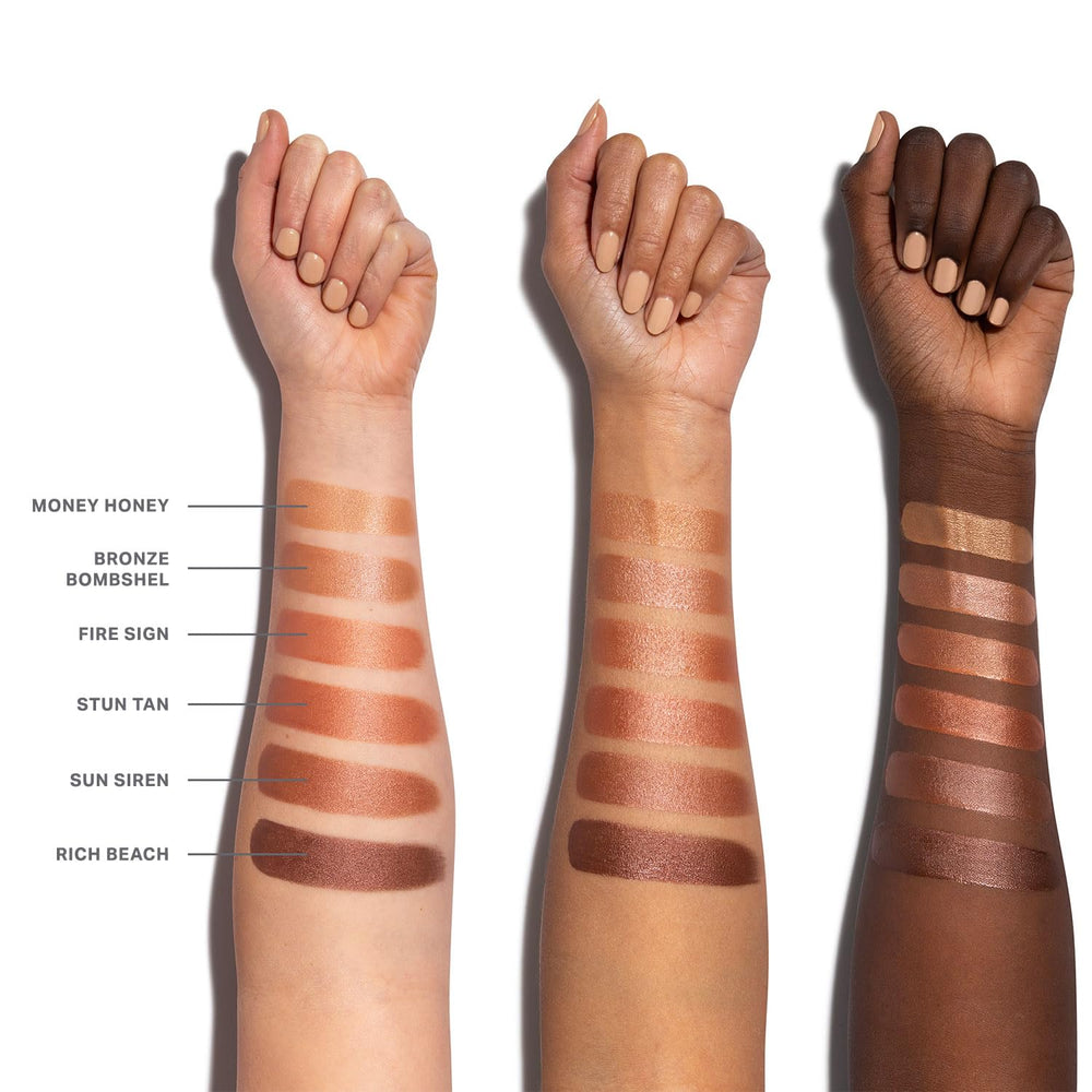 Morphe drops mixed with foundation for a soft, diffused bronze blend.
