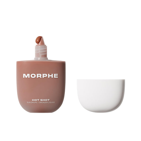 Morphe Hot Shot Sun Drops bottle closeup showing radiant hydration.
