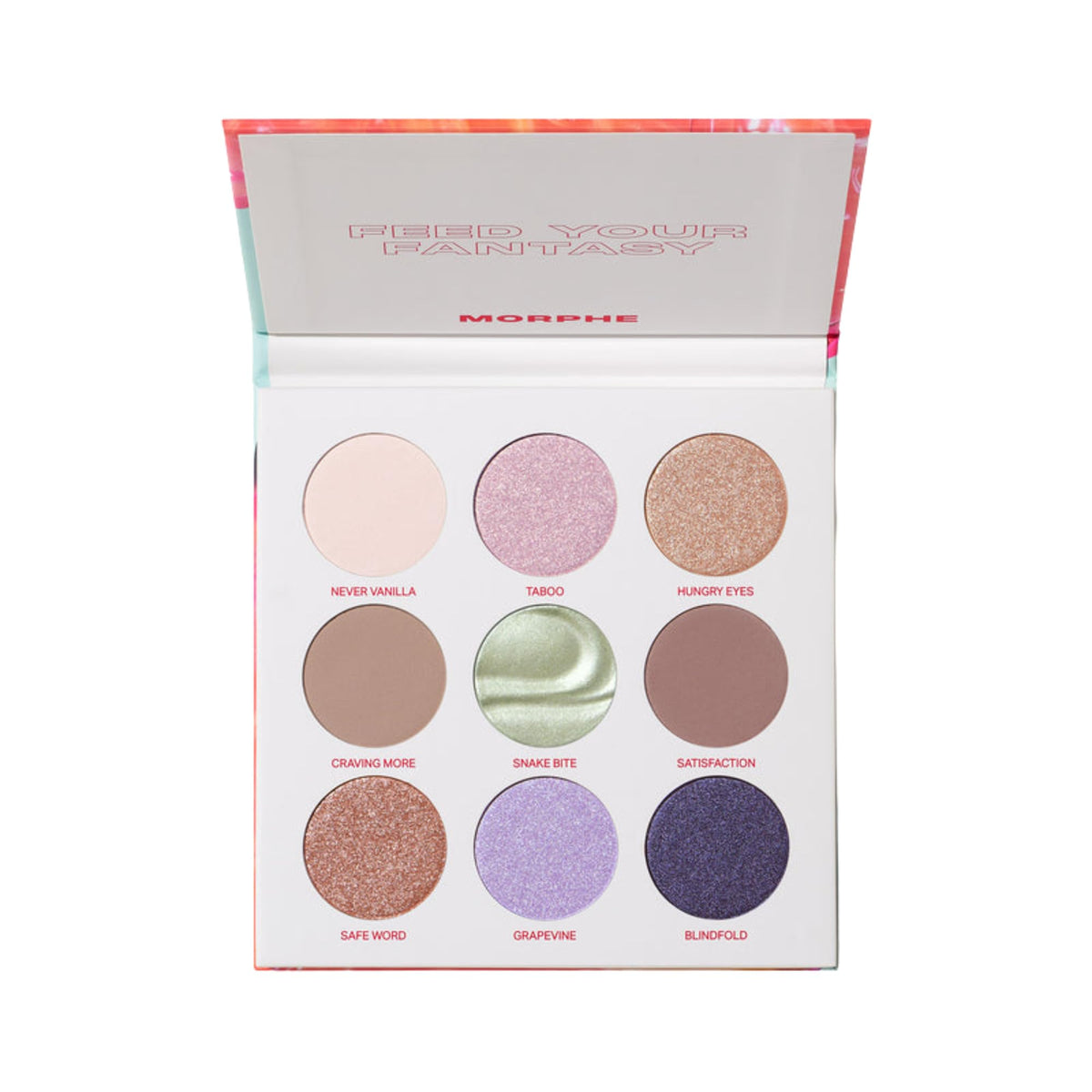 MORPHE Pulp Fantasy palette closeup showing foil finish swatches for luminous shine