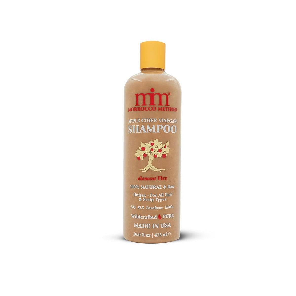 Morrocco Method Int'l Apple Cider Vinegar Shampoo bottle front view, clarifying for scalp.