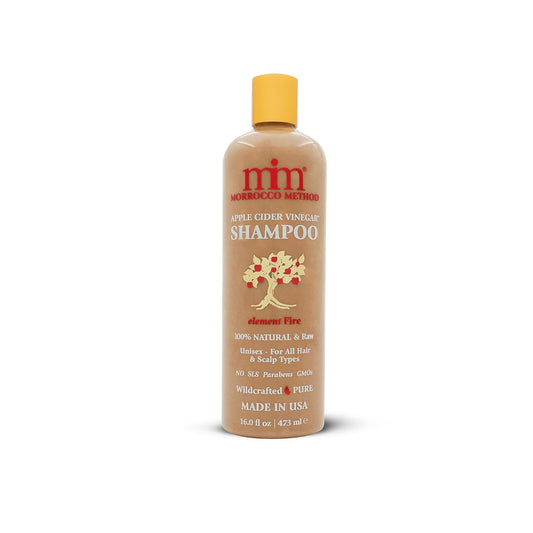 Morrocco Method Int'l Apple Cider Vinegar Shampoo bottle front view, clarifying for scalp.