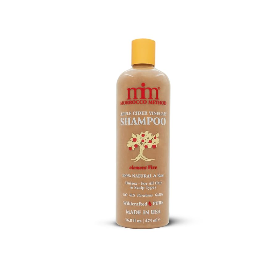 Morrocco Method Int'l Apple Cider Vinegar Shampoo ingredients close-up, natural cleansing.