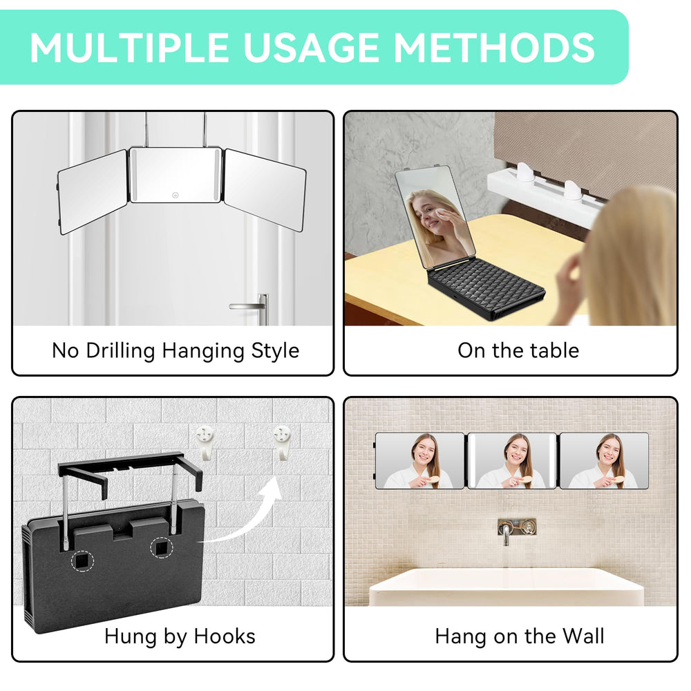 Moruedtu mirror with adjustable stand and mounting hooks