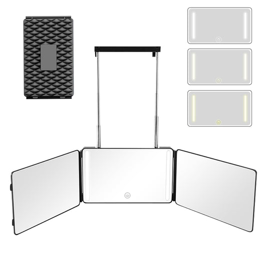 Moruedtu 3 Way Mirror with LED lights for precise back-of-head visibility
