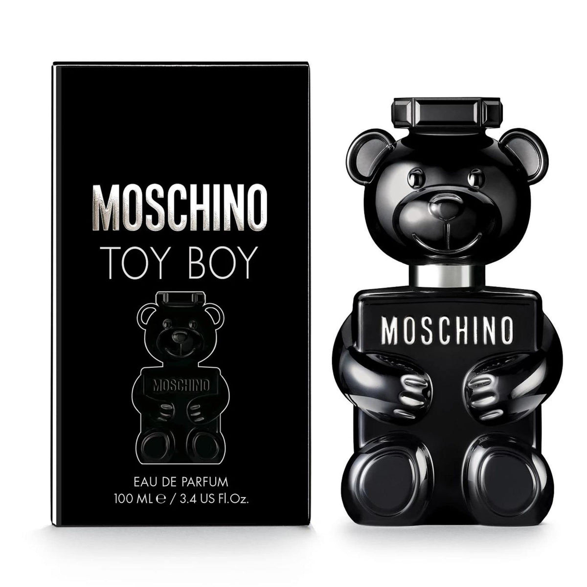 Moschino Toy Boy bottle-front view with bold black glass for a modern masculine statement.