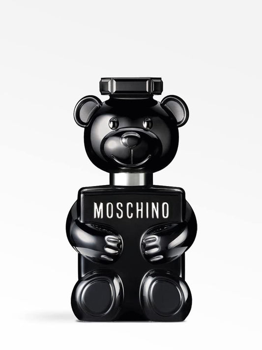 Moschino Toy Boy bottle-side detail highlighting sleek packaging and premium feel.