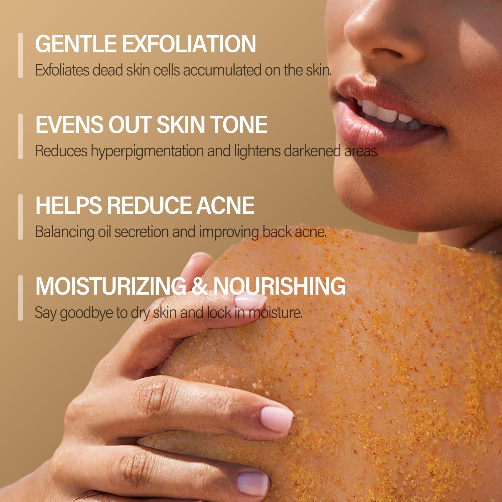 MOSRROU Turmeric Body Scrub with Loofah demonstrates easy cleansing during showers