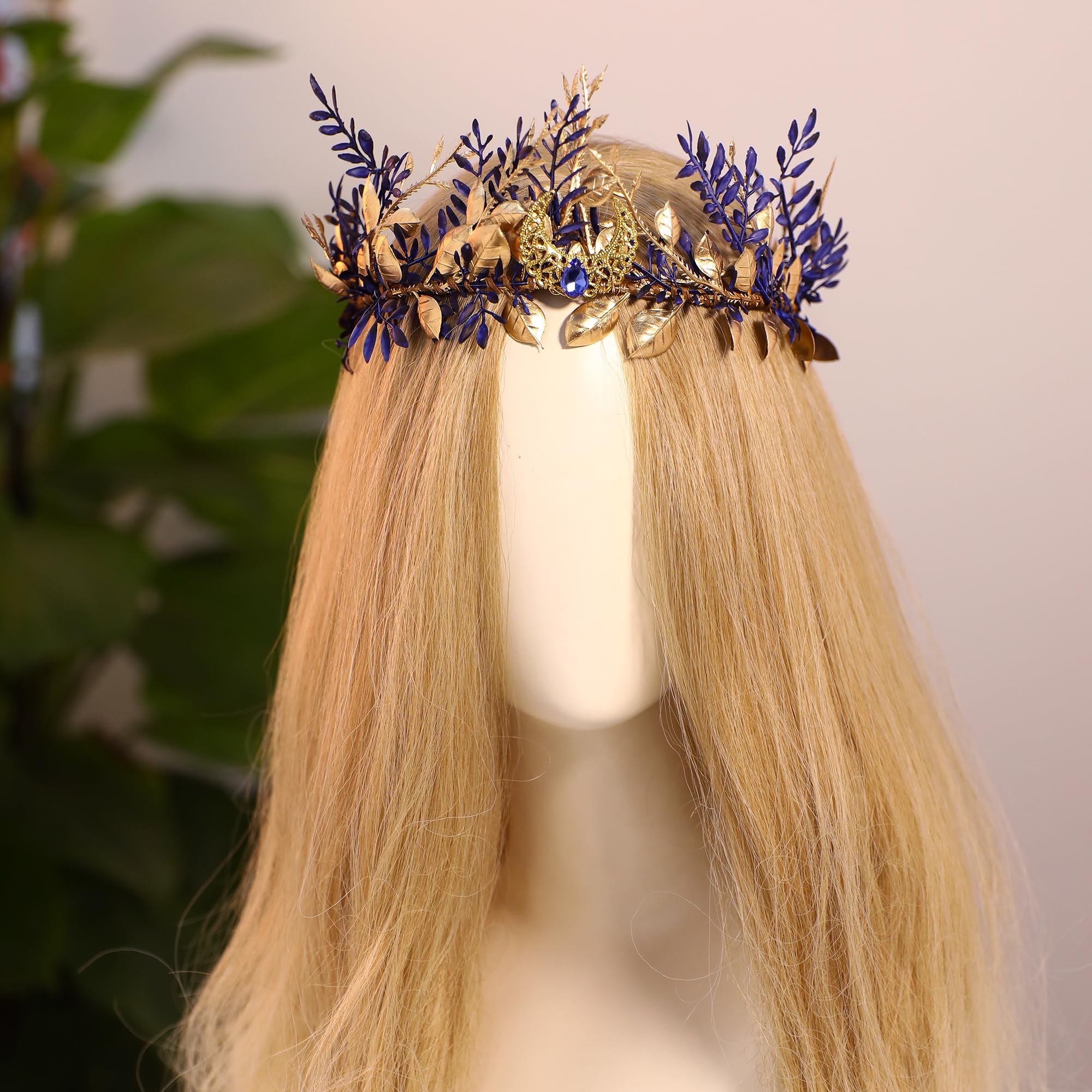 MOSTORY Blue Woodland Elf Crown flower-detail design adds woodland charm to Renaissance Faire looks.