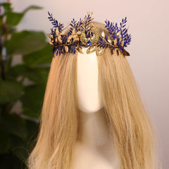 MOSTORY Blue Woodland Elf Crown flower-detail design adds woodland charm to Renaissance Faire looks.