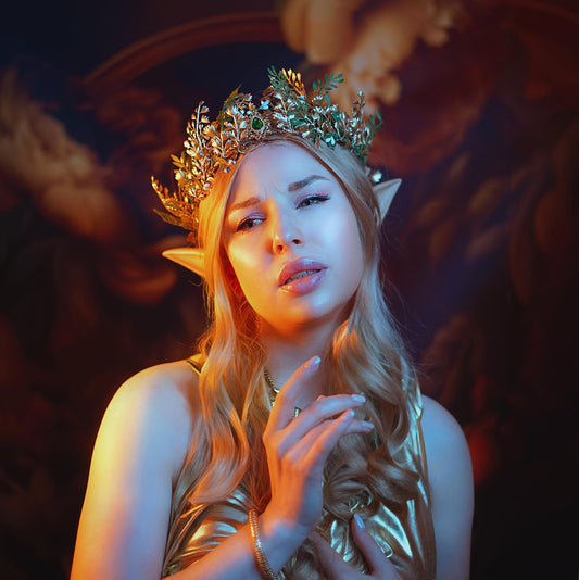 MOSTORY handmade leaf elf crown with durable metal frame for comfort