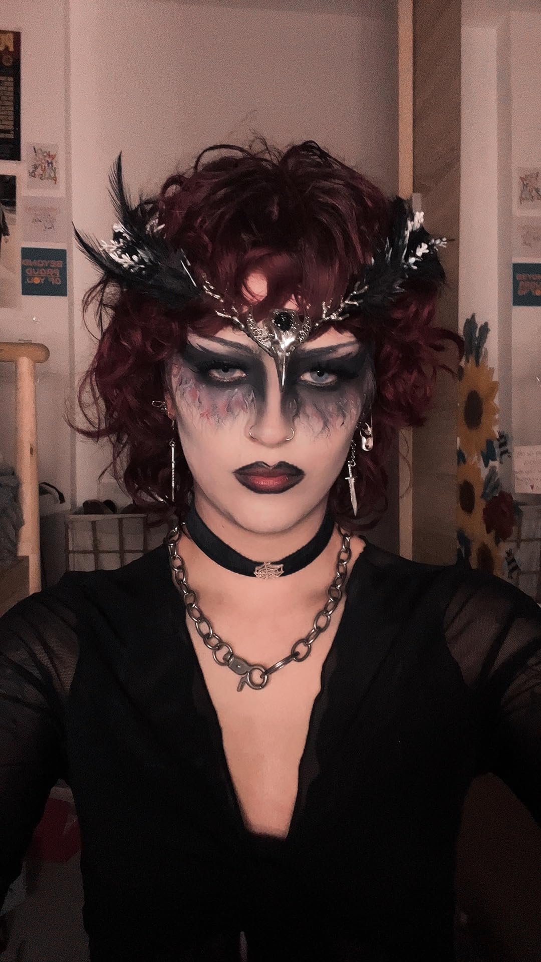 MOSTORY raven feather crown closeup rhinestones adds subtle sparkle for performances