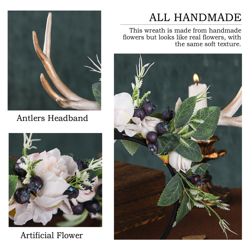 MOSTORY renaissance fairy headpiece with horns and flowers for events