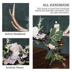 MOSTORY renaissance fairy headpiece with horns and flowers for events