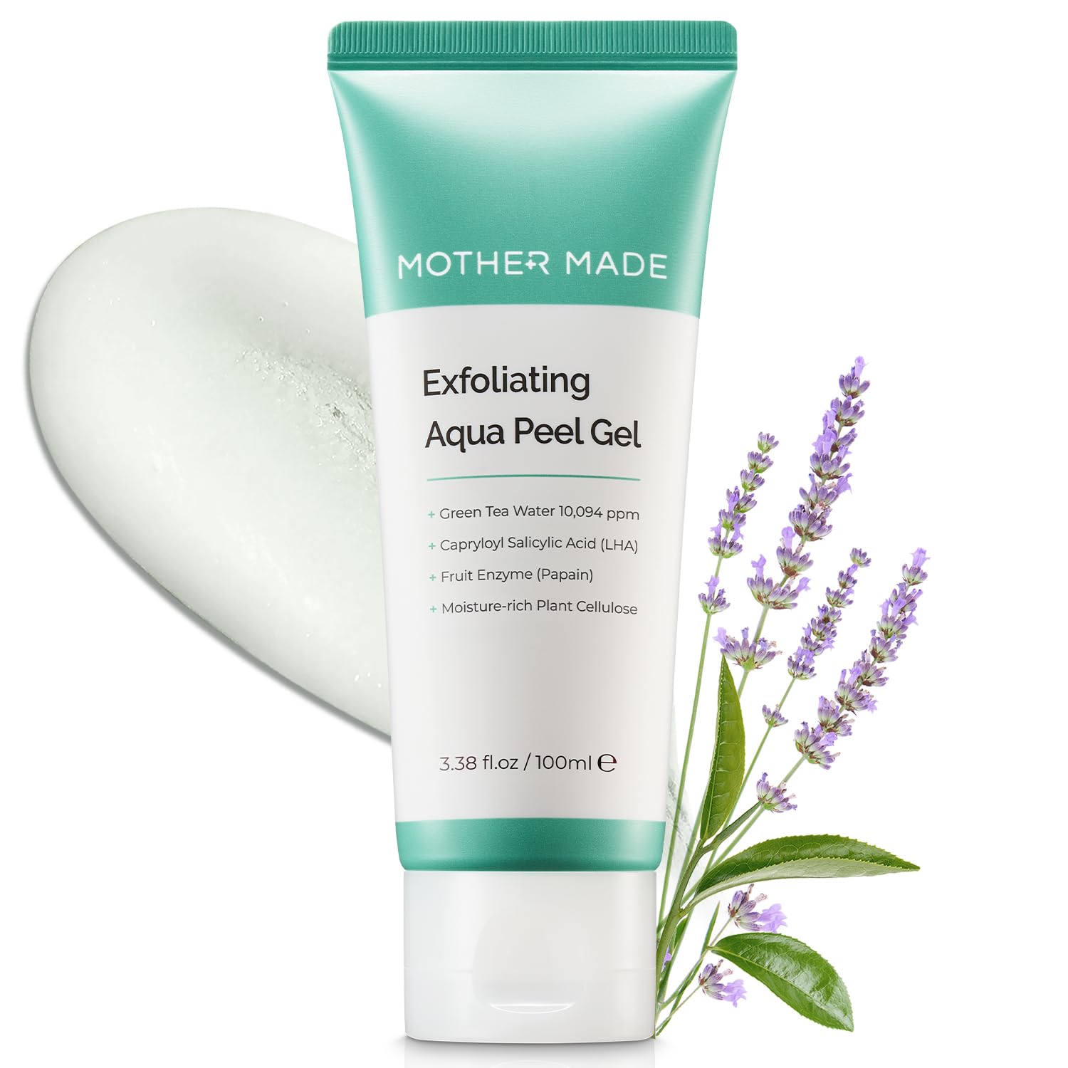 MOTHER MADE LHA Green Tea Aqua Peel Gel bottle for gentle exfoliation and smoother skin